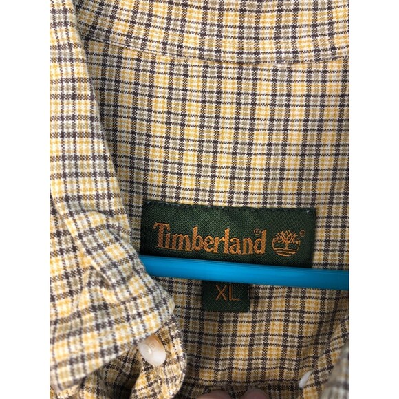 Timberland Men’s Button Down Shirt Sz XL Yellow Plaid 100% Cotton Short Sleeve - Picture 4 of 9